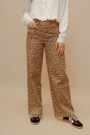 Taupe-Brown Leopard Wide Leg Pants SP2278