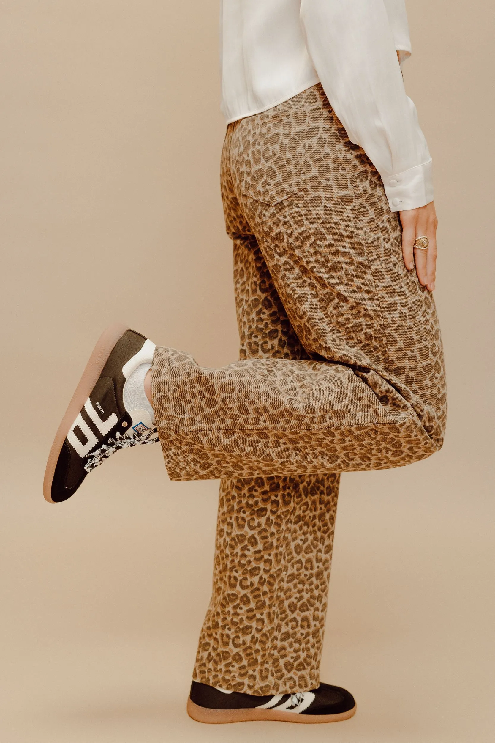 Taupe-Brown Leopard Wide Leg Pants SP2278