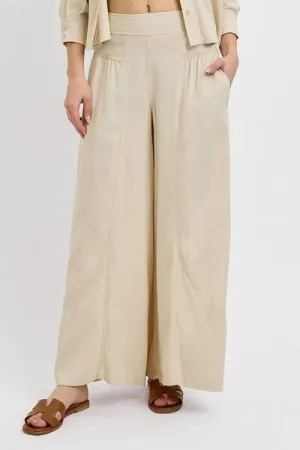 Taupe Shirring Detail Wide Leg Pants