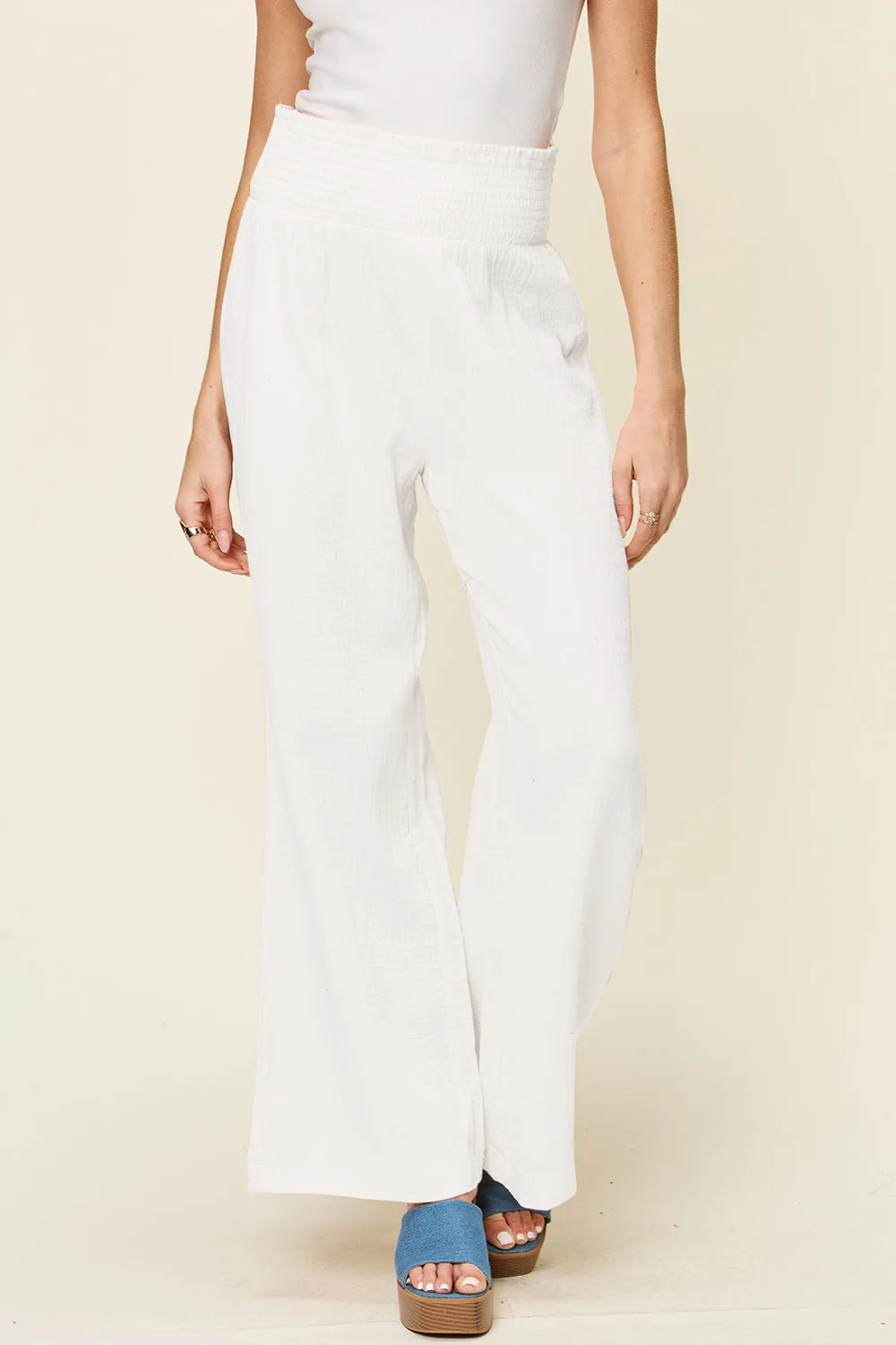 Texture Smocked Waist Wide Leg Pants