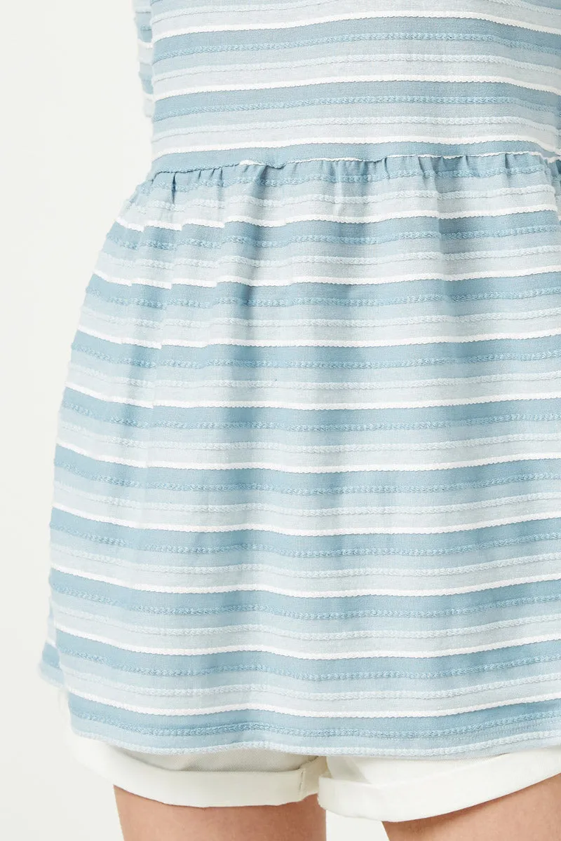 Three Tone Striped Peplum Top