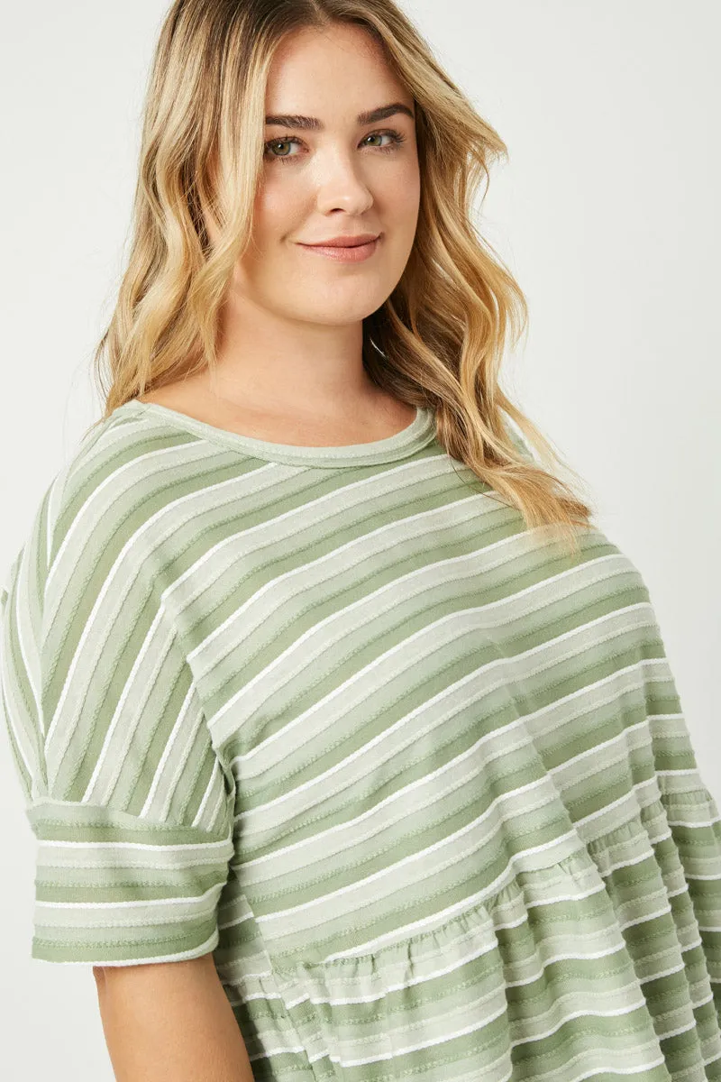 Three Tone Striped Peplum Top