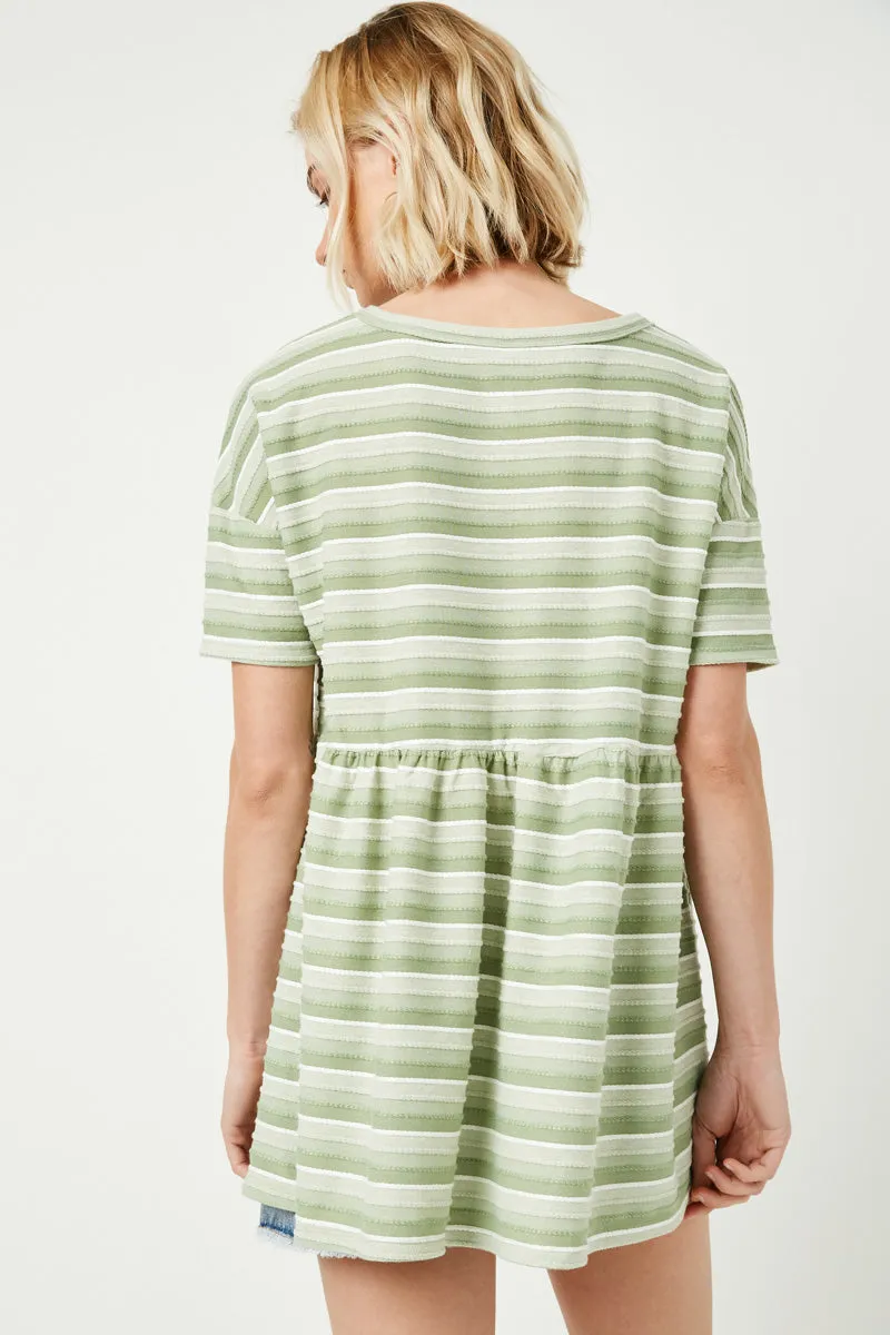 Three Tone Striped Peplum Top