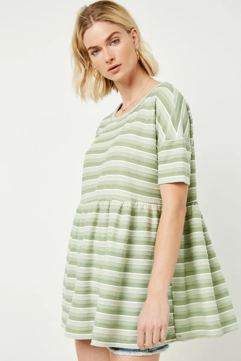 Three Tone Striped Peplum Top