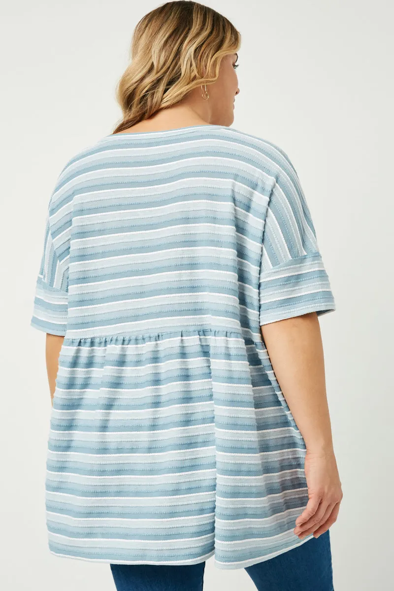 Three Tone Striped Peplum Top