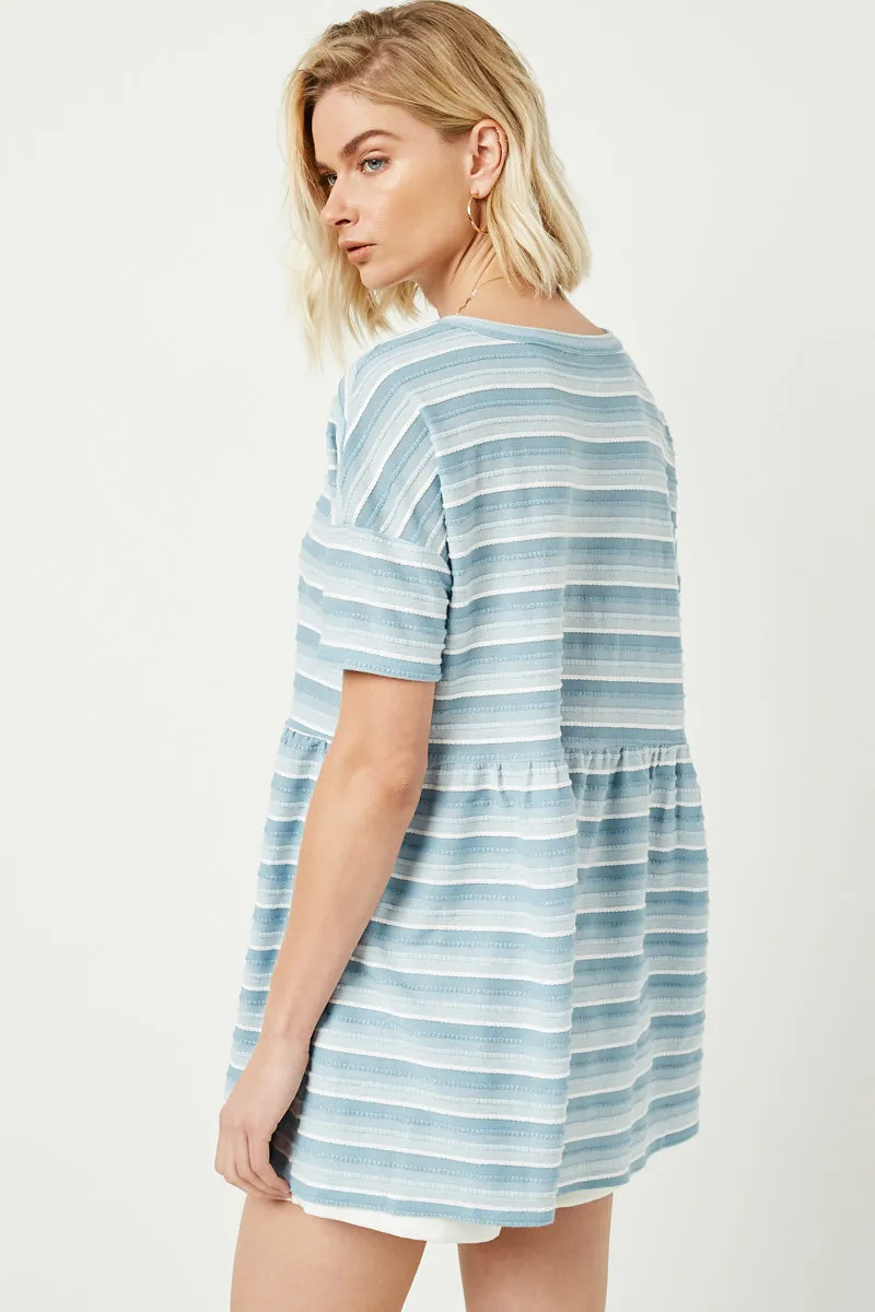 Three Tone Striped Peplum Top
