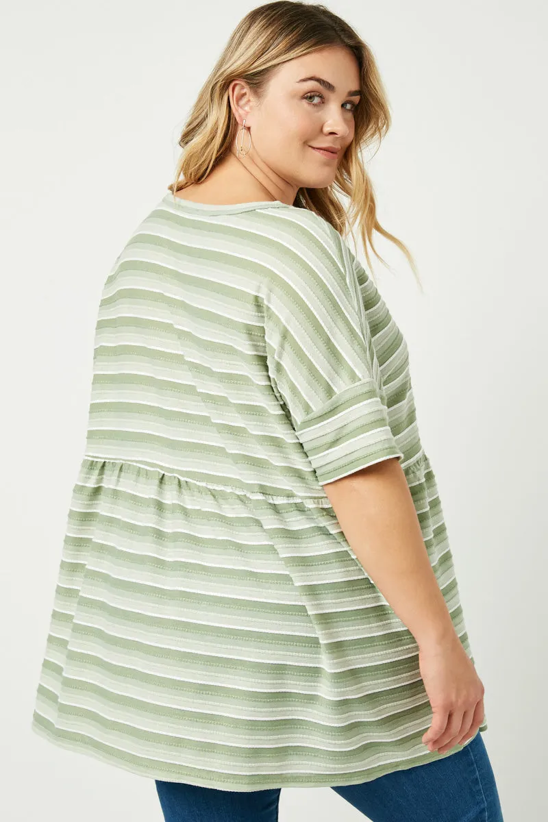 Three Tone Striped Peplum Top
