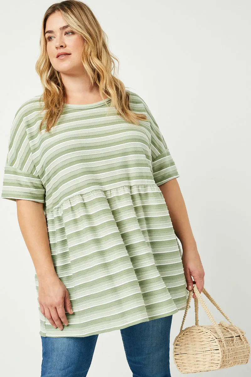 Three Tone Striped Peplum Top