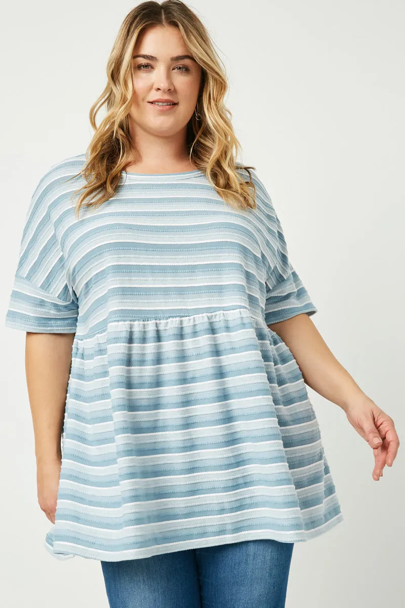 Three Tone Striped Peplum Top