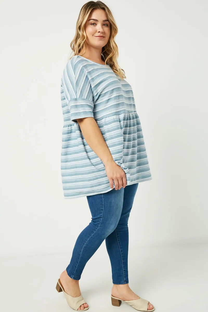 Three Tone Striped Peplum Top