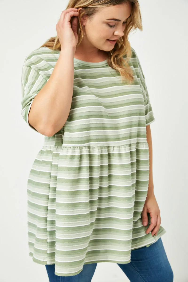 Three Tone Striped Peplum Top