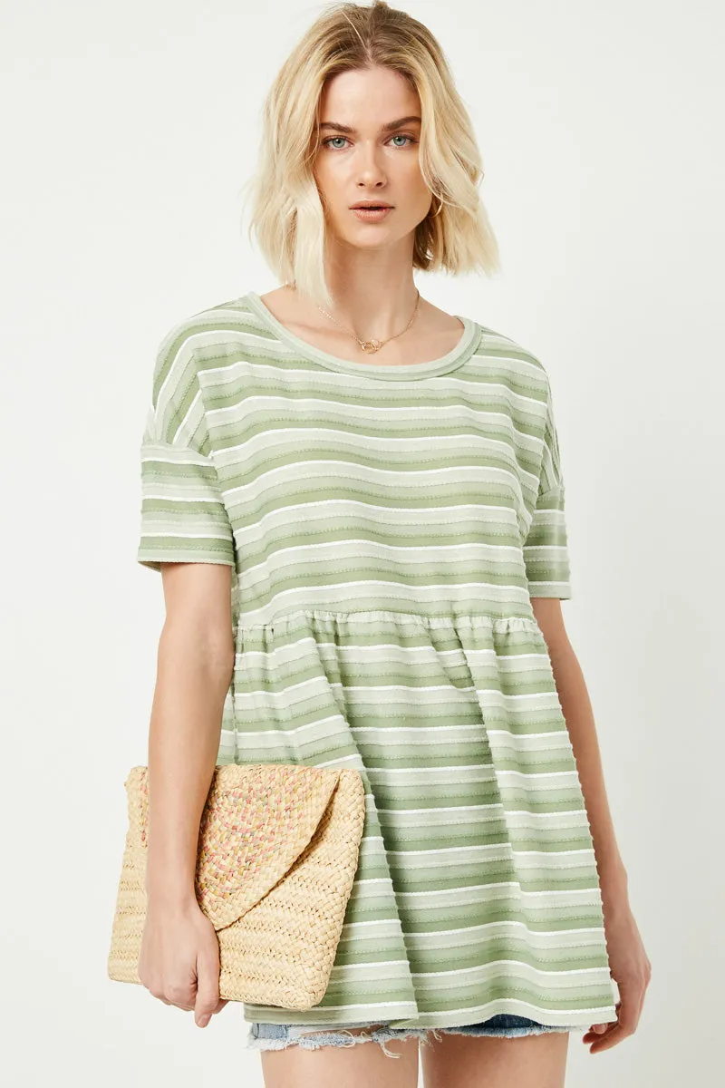 Three Tone Striped Peplum Top