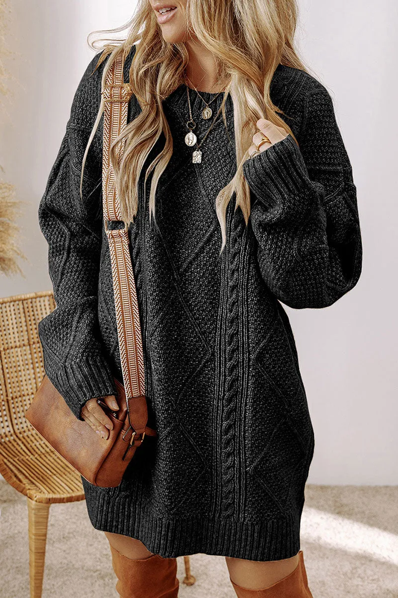 Toronto Twist Black Cable Knit Sweater Dress