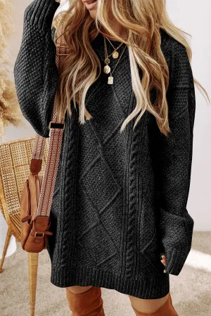 Toronto Twist Black Cable Knit Sweater Dress