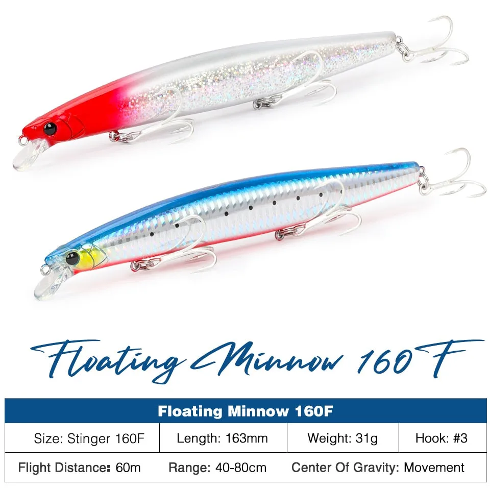 TSURINOYA 160F Ultra-long Casting Floating Minnow Fishing Lure DW110 STINGER 163mm 31g Sea Fishing Hard Bait Baits