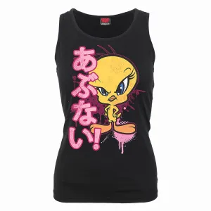 TWEETY - DANGER - Razor Back Top Black