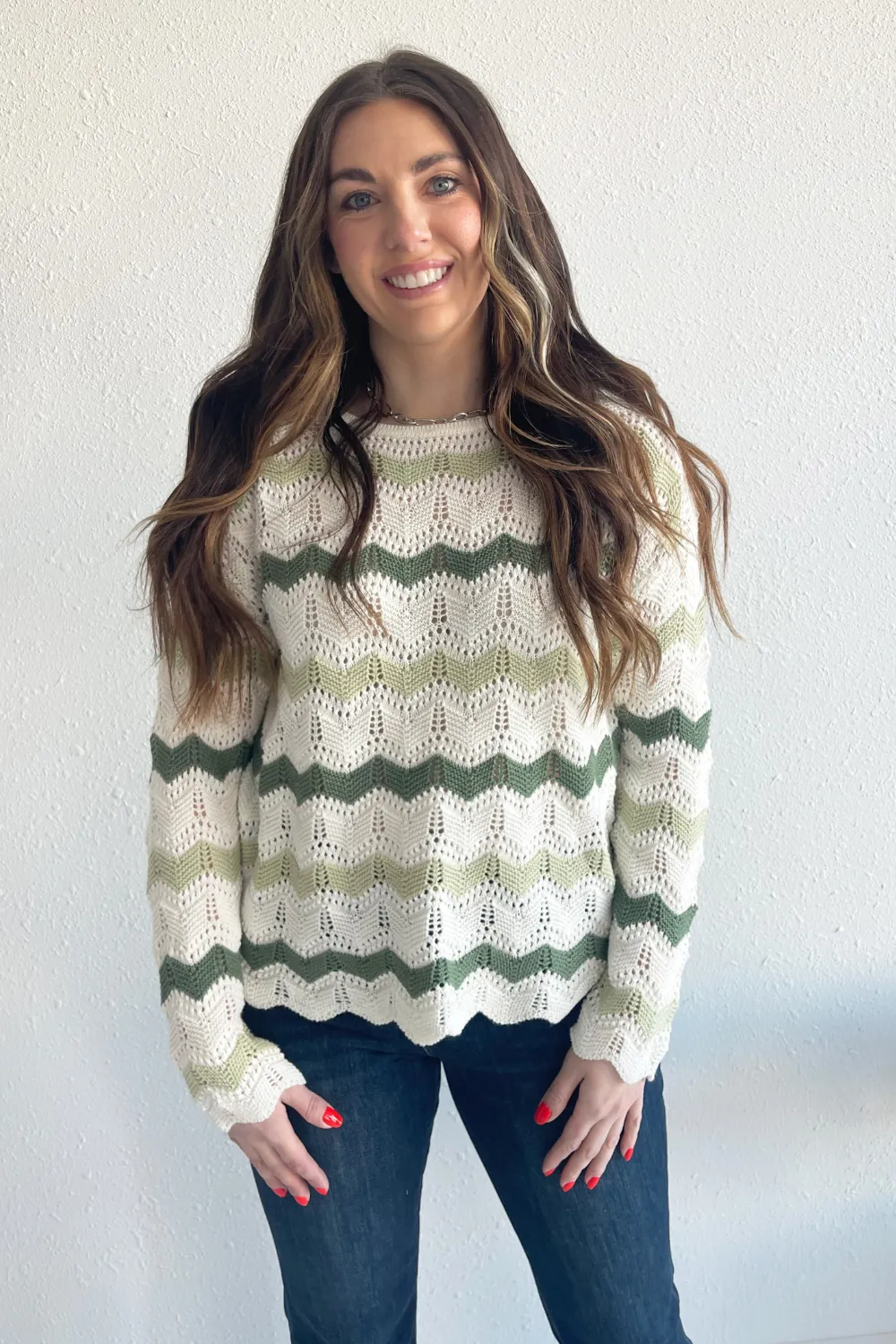 Wavy Striped Crochet Knit Sweater