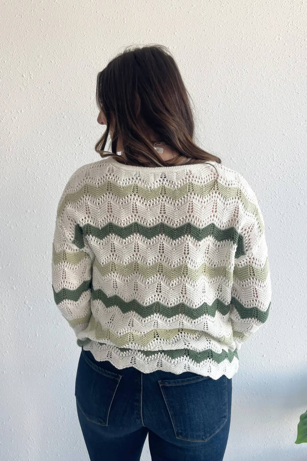 Wavy Striped Crochet Knit Sweater