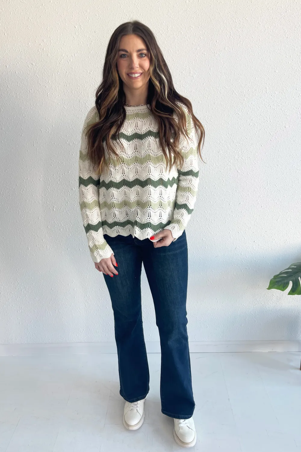 Wavy Striped Crochet Knit Sweater