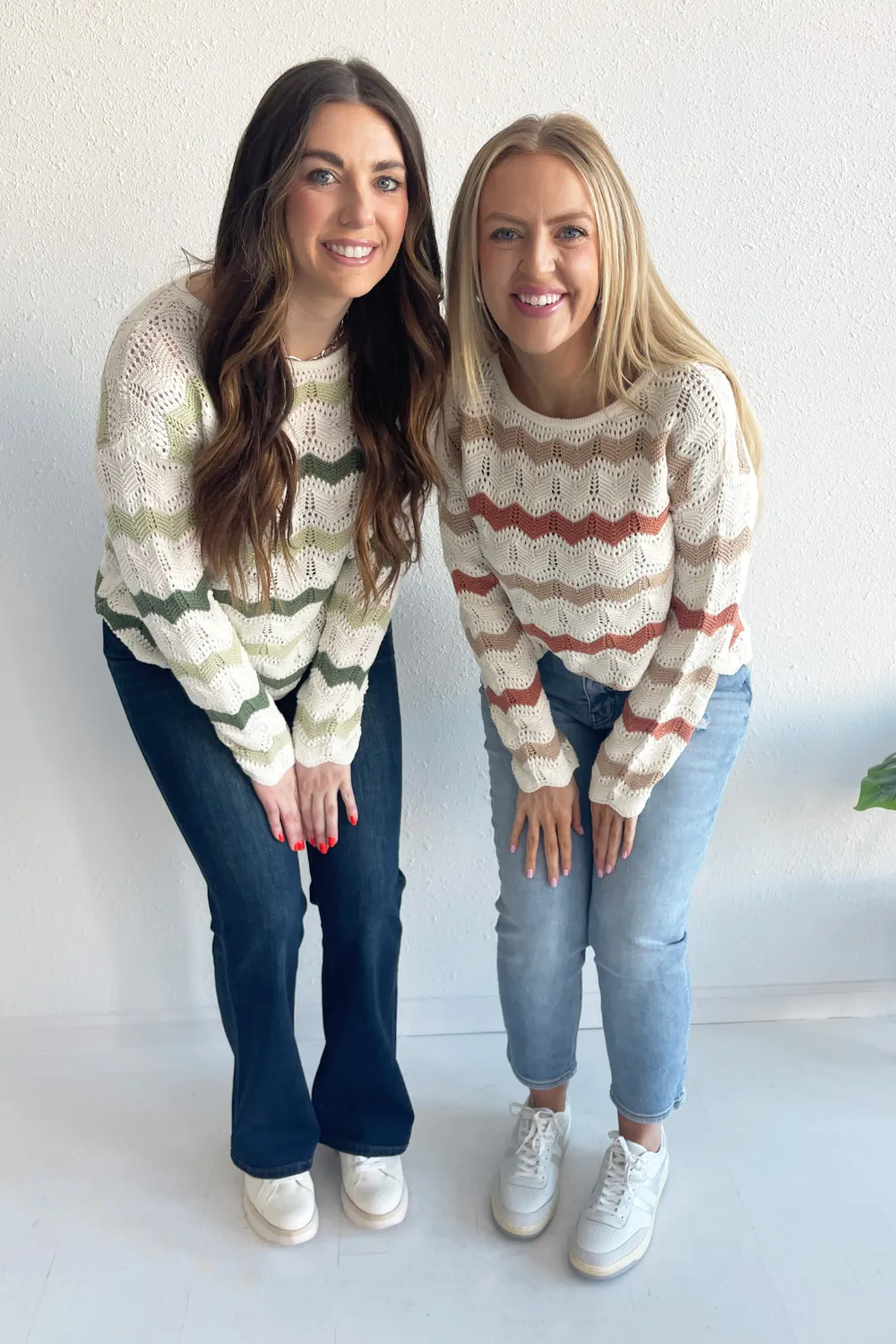 Wavy Striped Crochet Knit Sweater