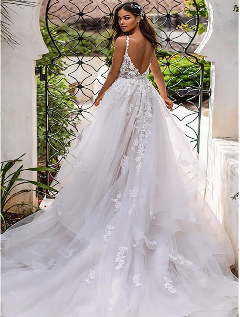 Wedding Dress 3D Flowers Spaghetti Strap Bride Dresses