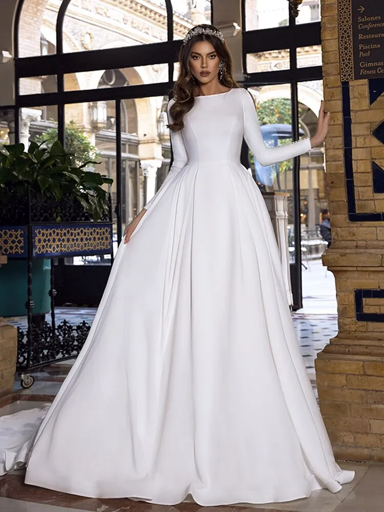 Wedding Dresses Long Sleeve Backless Caftan Elegant Bride Dress
