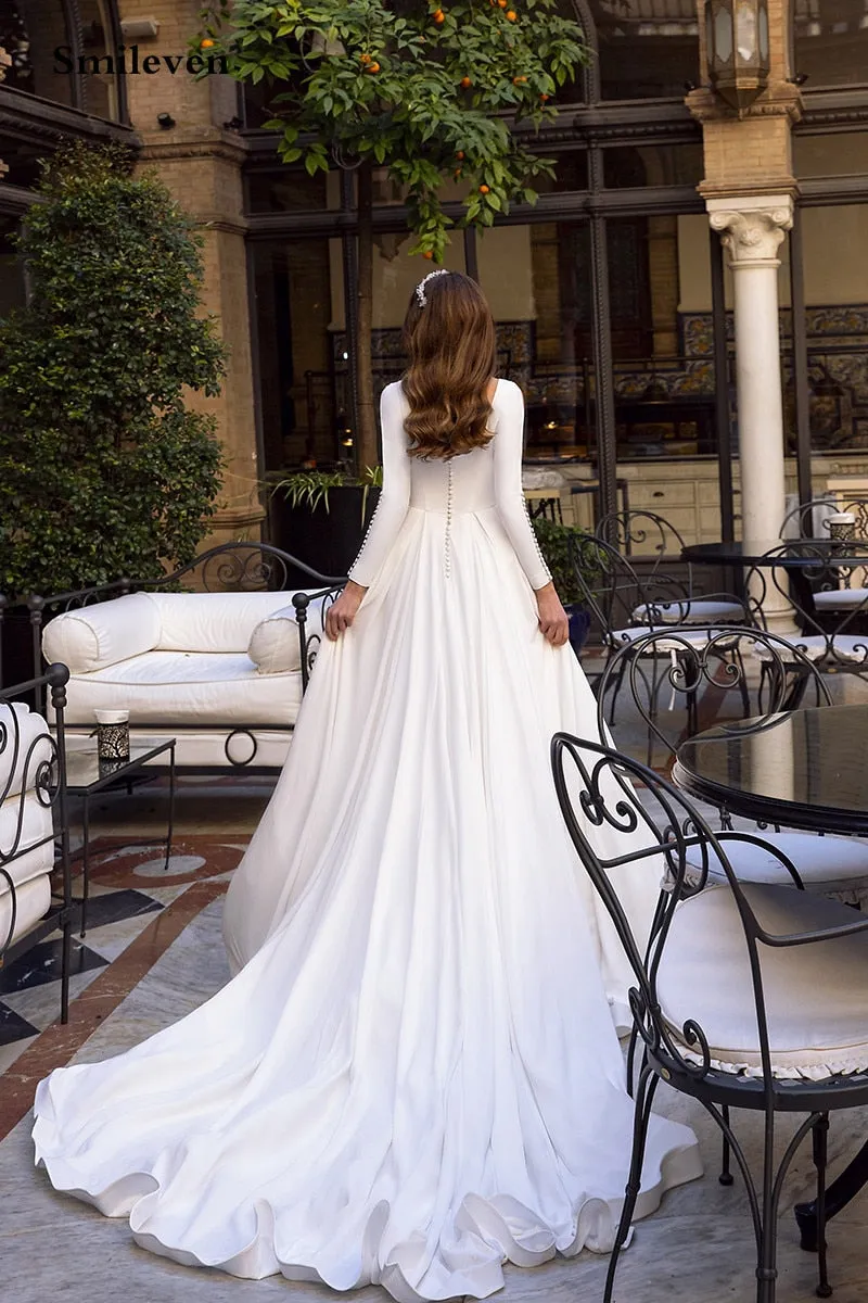 Wedding Dresses Long Sleeve Backless Caftan Elegant Bride Dress