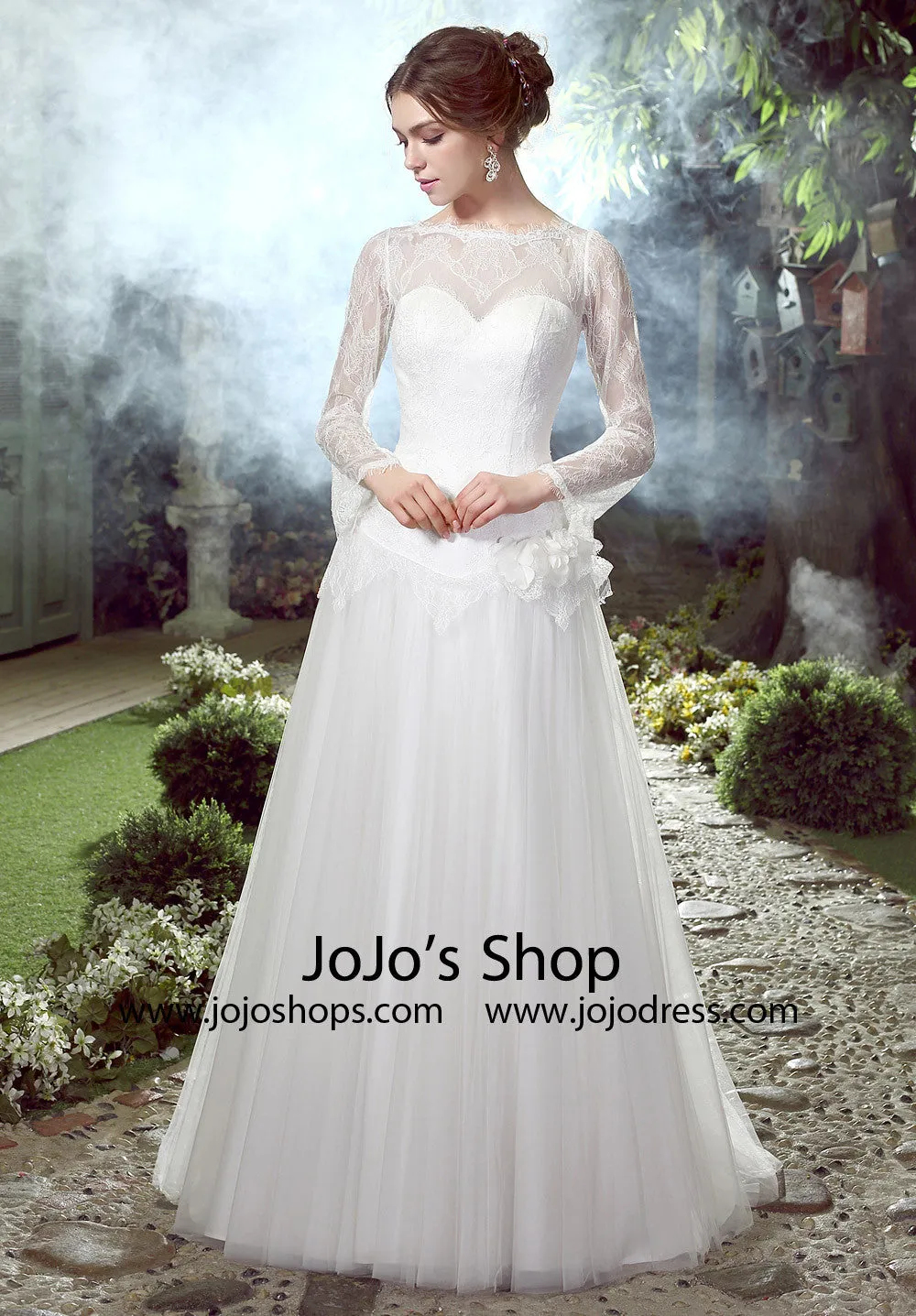 Whimsical Lace A-line Wedding Dress with Tulle Skirt | HL1026