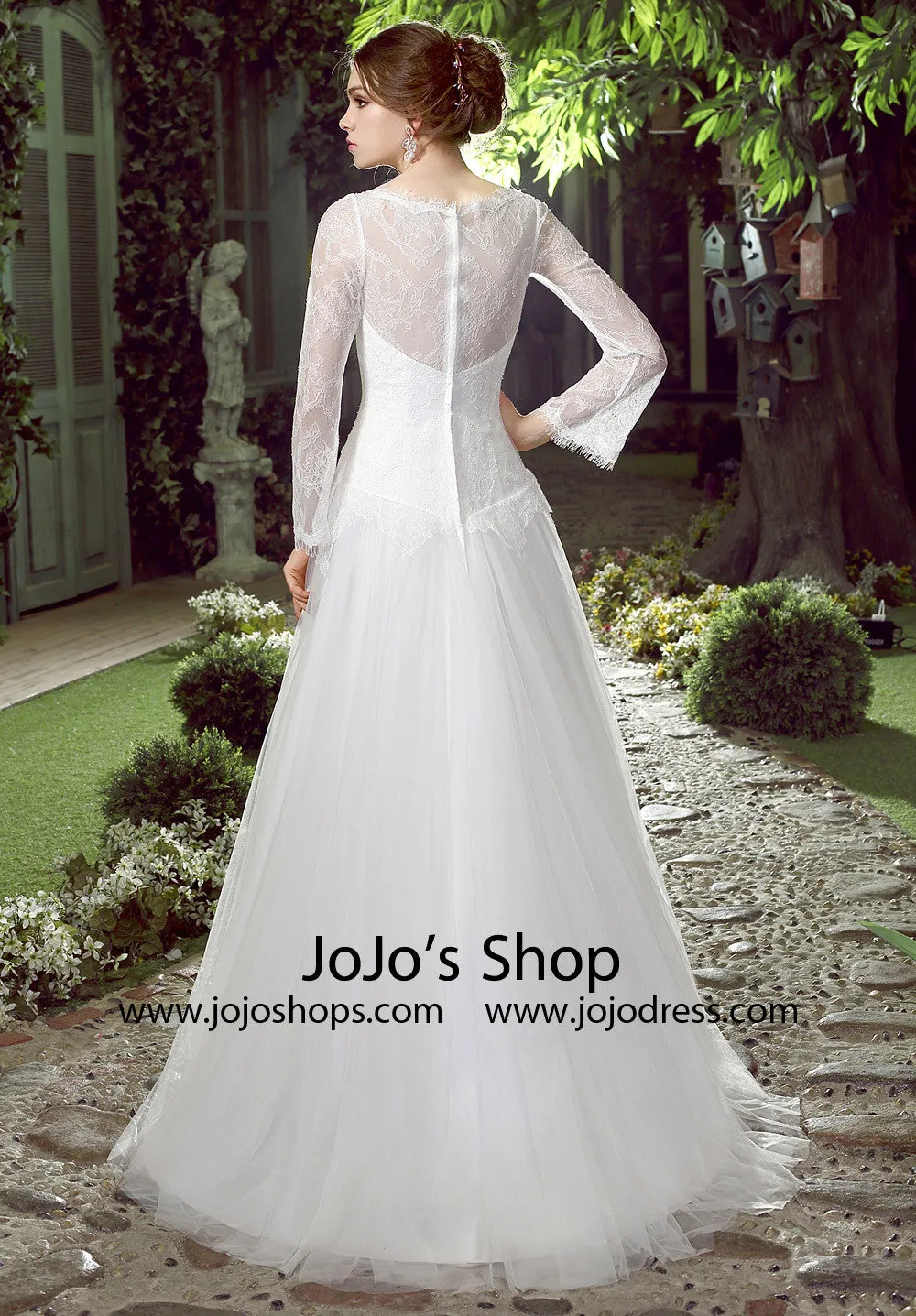 Whimsical Lace A-line Wedding Dress with Tulle Skirt | HL1026