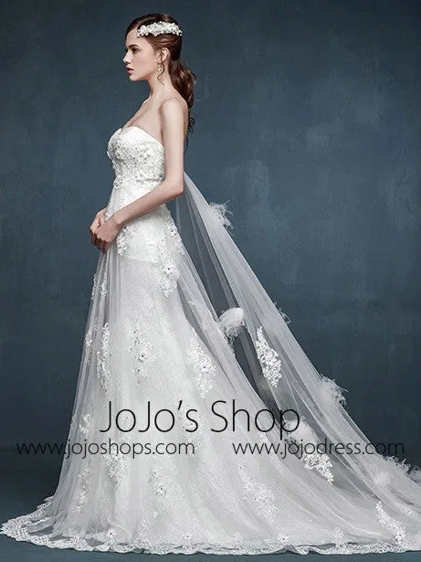 Whimsical Strapless Lace Wedding Dress
