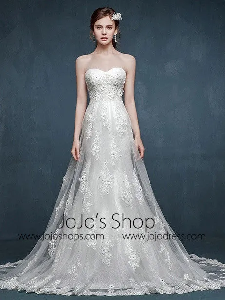 Whimsical Strapless Lace Wedding Dress