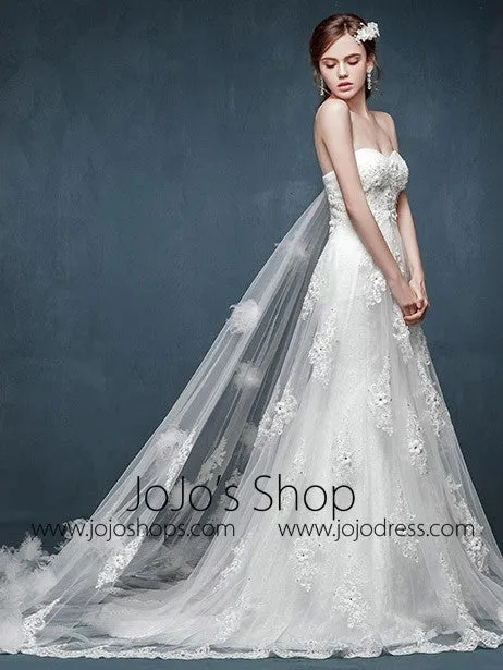 Whimsical Strapless Lace Wedding Dress