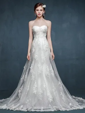 Whimsical Strapless Lace Wedding Dress