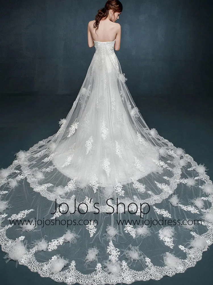Whimsical Strapless Lace Wedding Dress