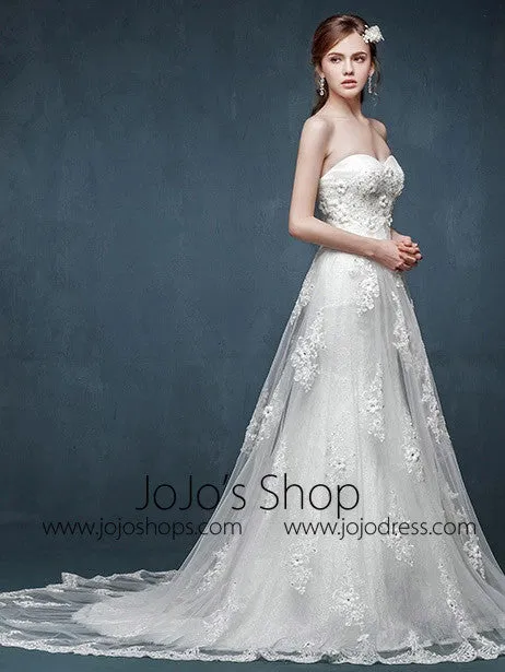 Whimsical Strapless Lace Wedding Dress