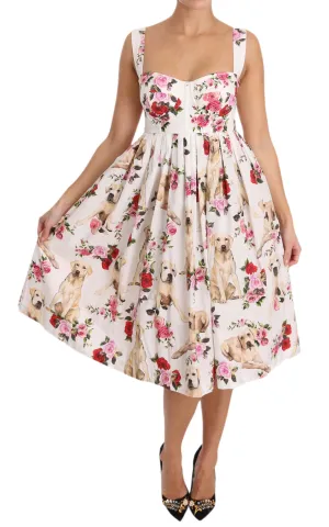 White Cotton Labrador Dog Roses Dress