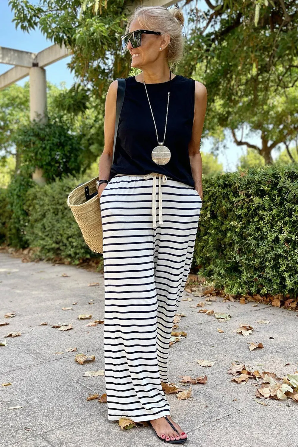 White Striped Wide Leg Pants