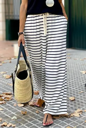 White Striped Wide Leg Pants