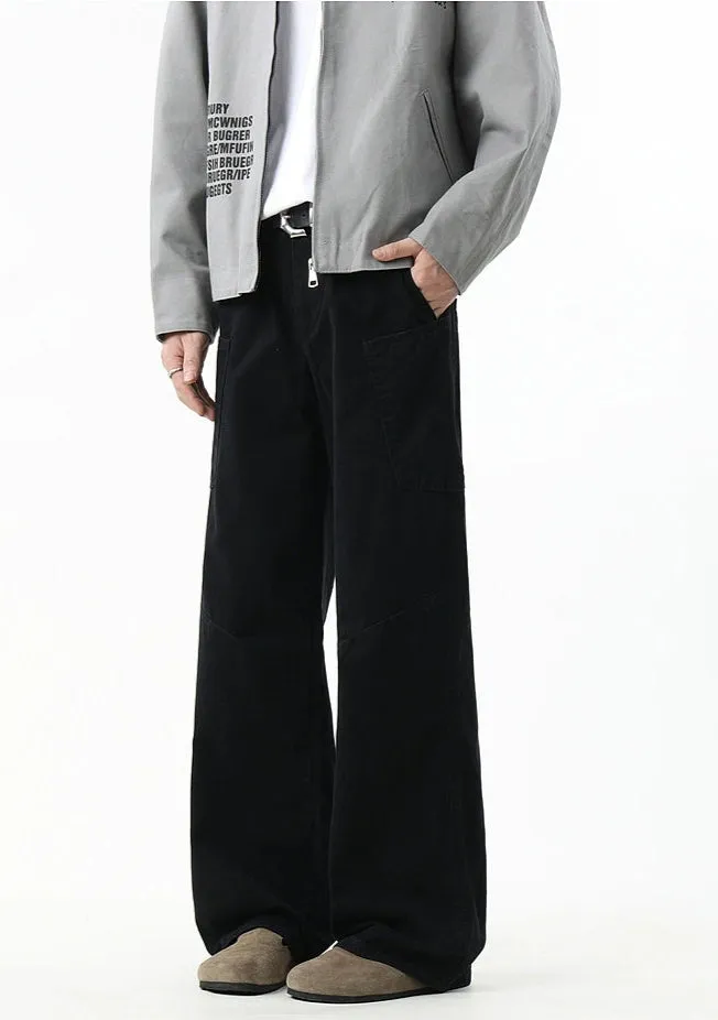 Wide-Leg Workwear Stitching Pants