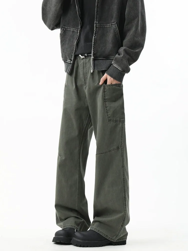 Wide-Leg Workwear Stitching Pants