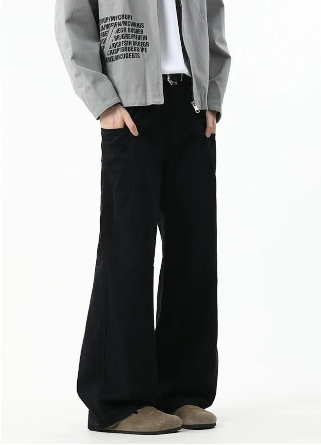 Wide-Leg Workwear Stitching Pants