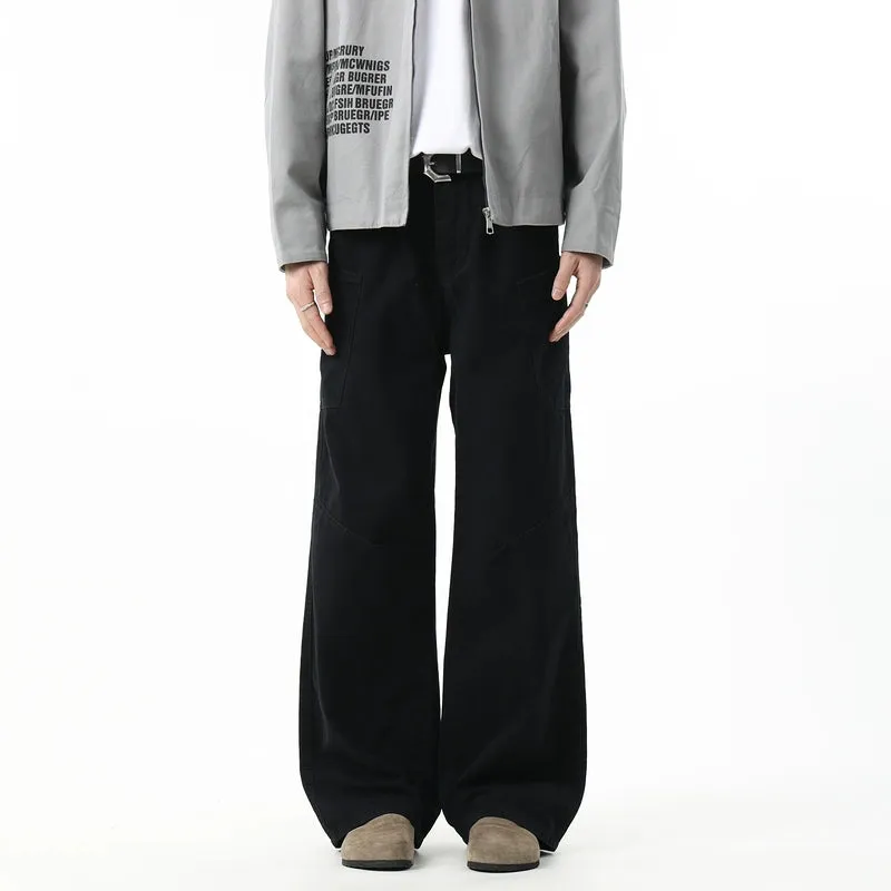 Wide-Leg Workwear Stitching Pants