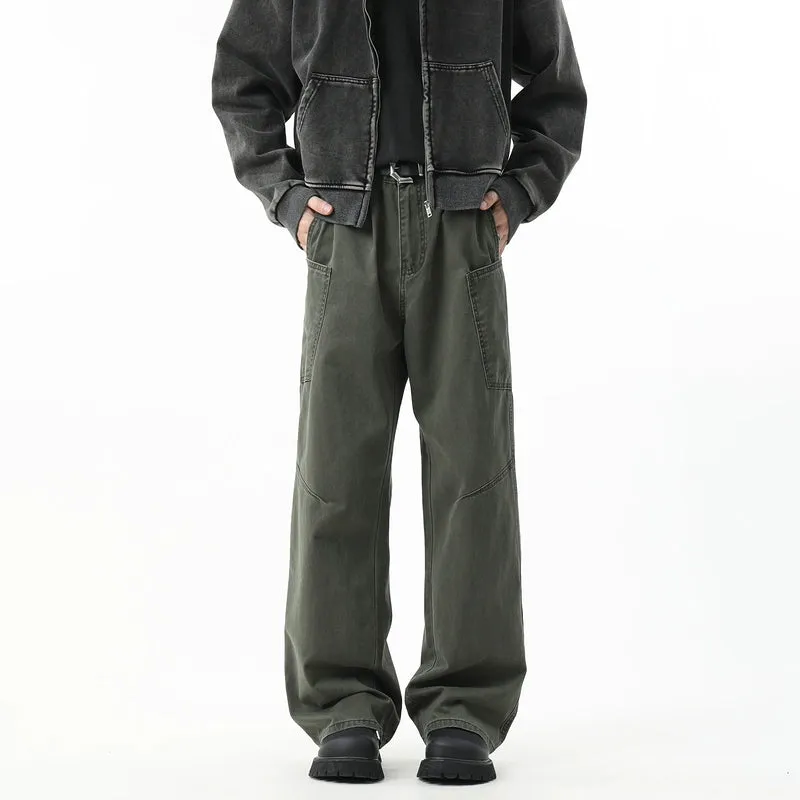 Wide-Leg Workwear Stitching Pants