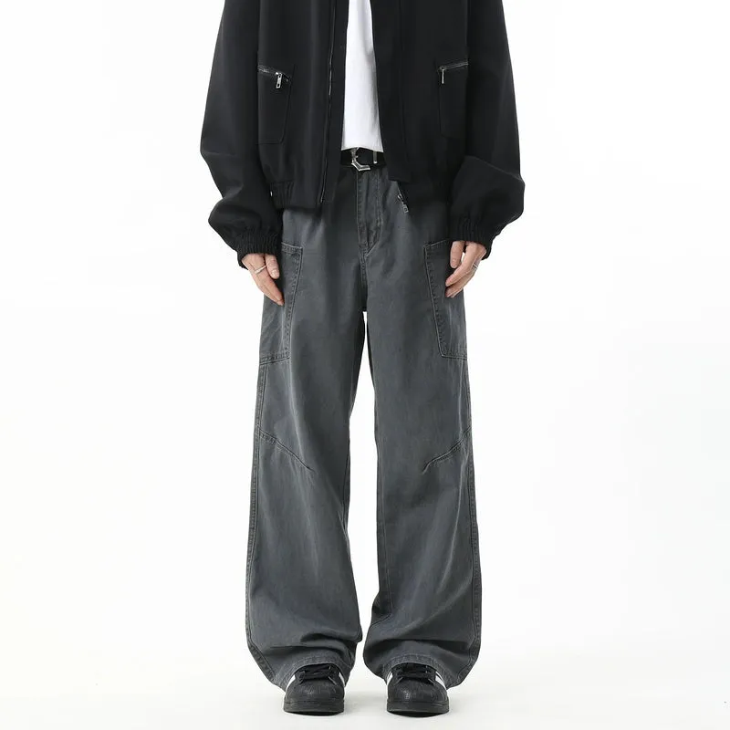 Wide-Leg Workwear Stitching Pants