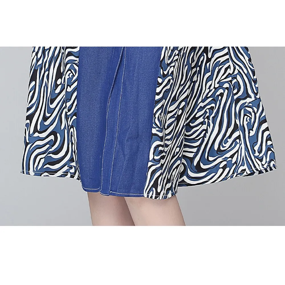 Women Denim A Line Midi Summer Dresses