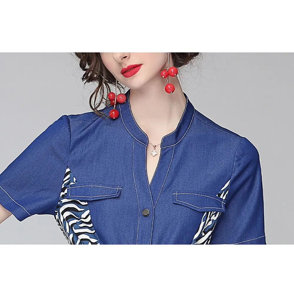 Women Denim A Line Midi Summer Dresses
