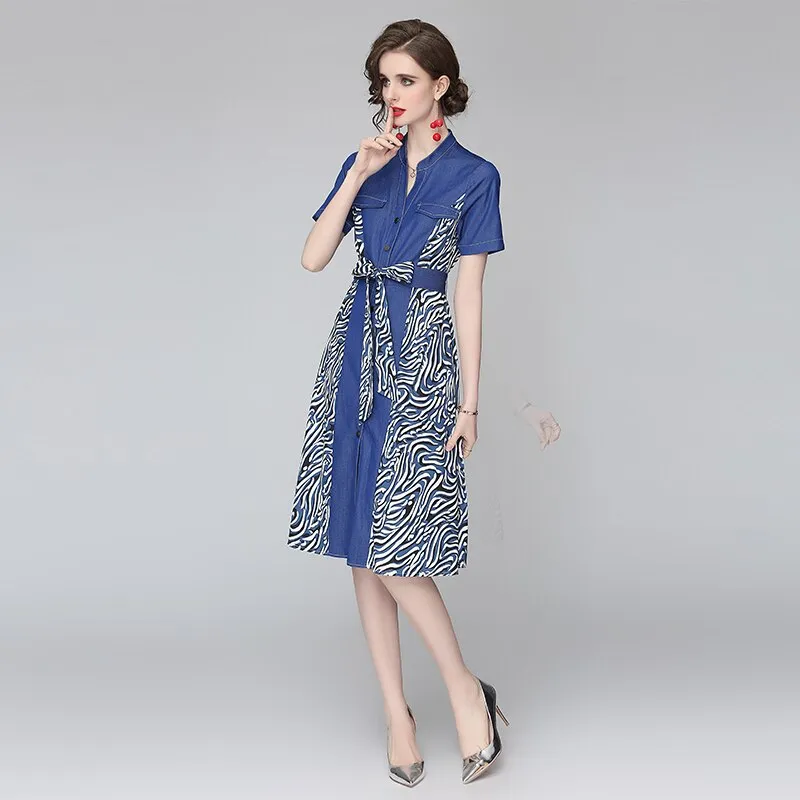 Women Denim A Line Midi Summer Dresses