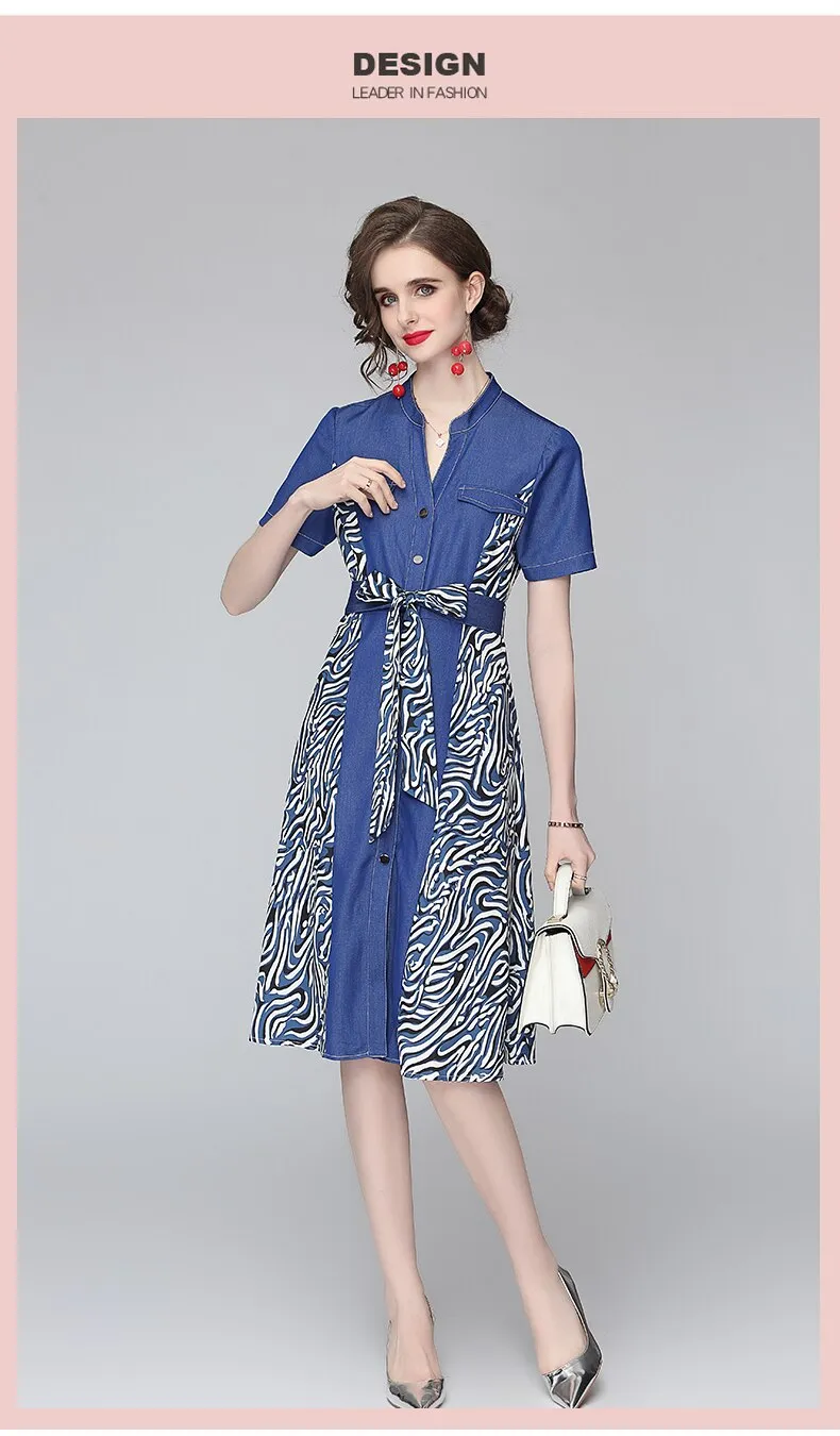 Women Denim A Line Midi Summer Dresses