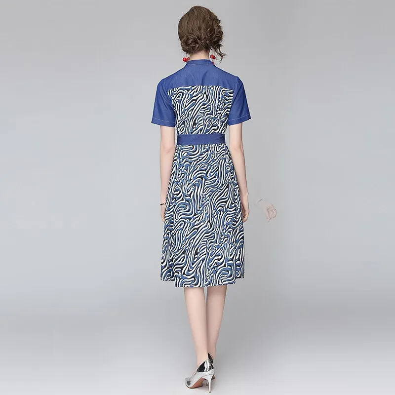 Women Denim A Line Midi Summer Dresses