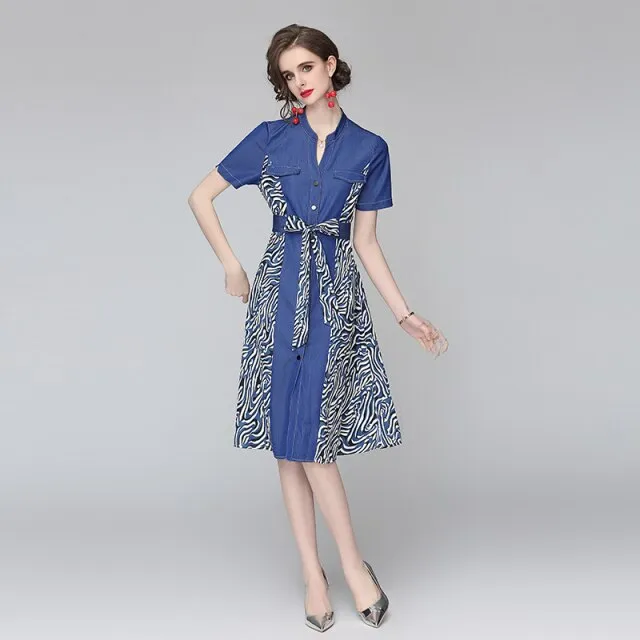 Women Denim A Line Midi Summer Dresses